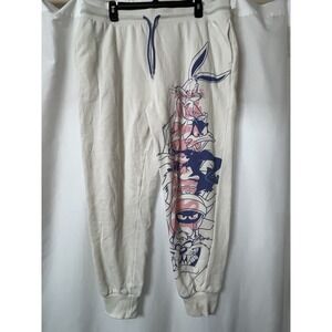 Looney Tunes Womens 3XL White Joggers Bugs Bunny Pants Daffy Taz Martian. J95
